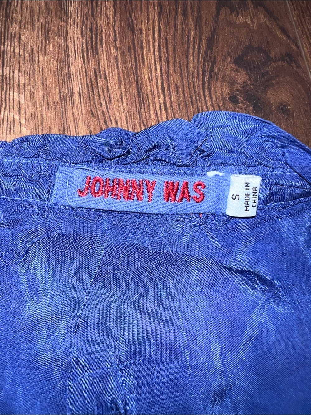 Johnny Was Royal Blue Floral Embroidered Button-Up Blouse